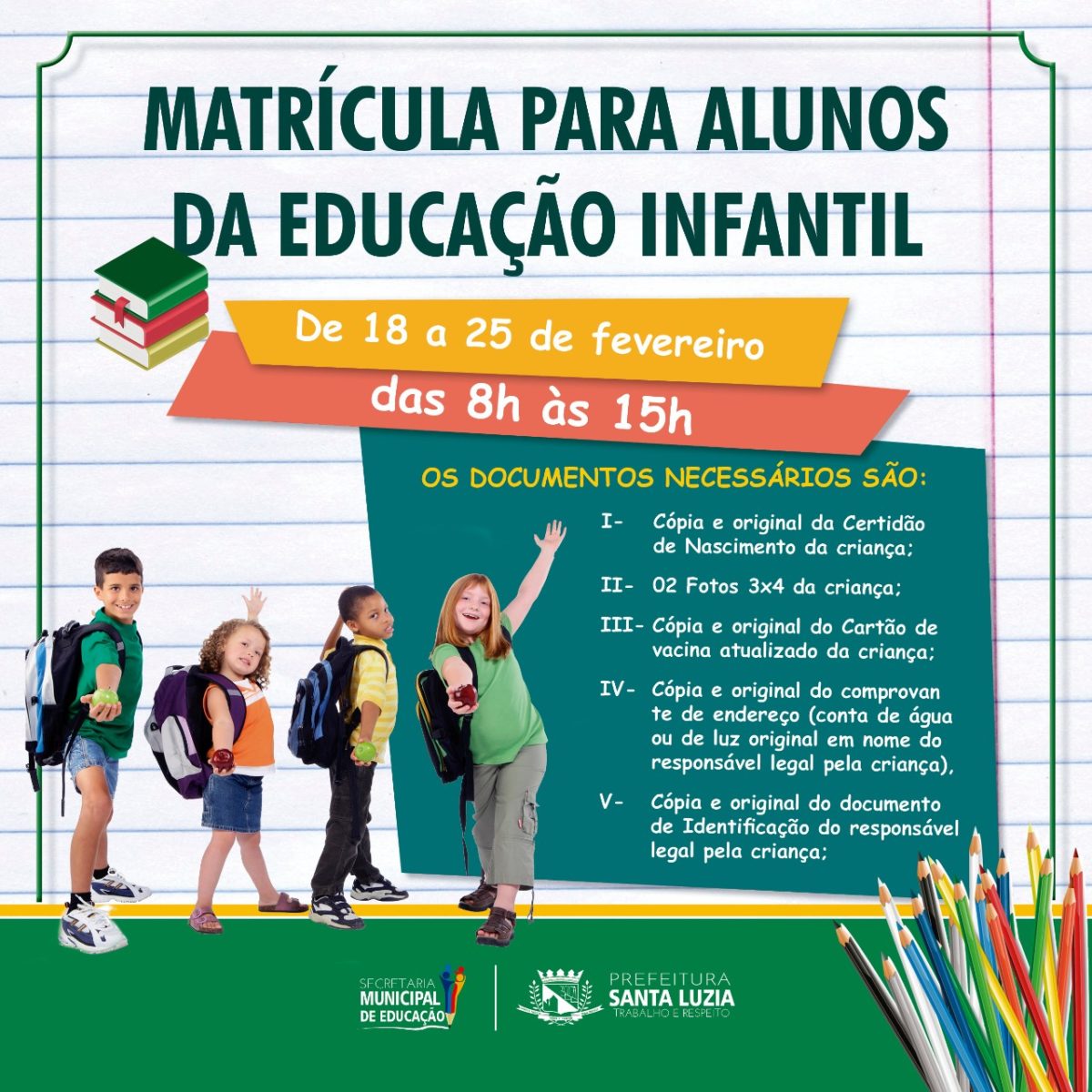 Matrícula para alunos da Educação Infantil começa dia 18 Prefeitura