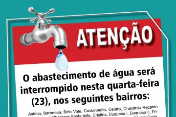 Por meio de nota, a Copasa informou que, nesta quarta-feira (23), será interrompido o abastecimento de água em diversos bairros se Santa Luzia e Vespasiano.
