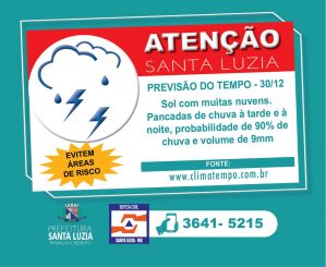 ATENÇÃO – PREVISÃO DO TEMPO 30/12