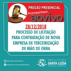 Prefeitura promove e transmite ao vivo pregão para contratar empresa de terceirização de mão de obra.