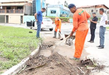 Atuação de equipes da prefeitura durante as chuvas do final de semana