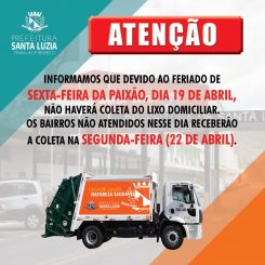Atenção! Não haverá coleta de lixo na Sexta-Feira Santa