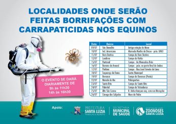 Prefeitura inicia pulverização de carrapaticida em equinos.  Ação começa no dia 9 e será desenvolvida em pontos estratégicos para atender todo município