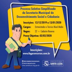 Participe do Processo Seletivo Simplificado da Secretaria Municipal de Desenvolvimento Social e Cidadania