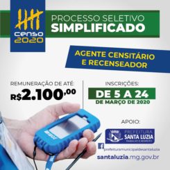 Santa Luzia tem vagas abertas para o Censo 2020