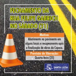 Atenção motoristas! Fechamento da Rua Felipe Gabrich para conclusão de obras da Copasa