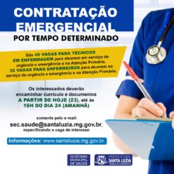 Prefeitura abre contratação emergencial de enfermeiros e técnicos em enfermagem