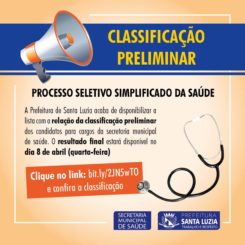 Divulgada a classificação preliminar do processo seletivo simplificado da saúde
