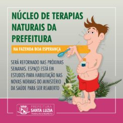 Núcleo de Terapias Naturais da Prefeitura, na Fazenda Boa Esperança, será reformado nas próximas semanas.  Espaço está em estudos para habilitação nas novas normas do Ministério da Saúde para ser reaberto