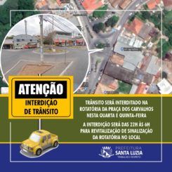 Trânsito será interditado na rotatória da Praça dos Carvalhos nesta quarta e quinta-feira