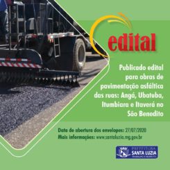 Publicado edital para obras de pavimentação asfáltica das ruas: Angá, Ubatuba, Itumbiara e Itaverá no São Benedito