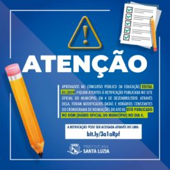 Prefeitura chama atenção de aprovados no Concurso Público da Educação, Edital 01/2019, para retificação publicada no site oficial em 4 de dezembro/2020