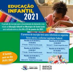 Cadastramento escolar para Educação Infantil 2021 segue até o dia 22 de janeiro