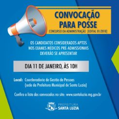 Prefeitura convoca para posse no concurso público da Administração Municipal candidatos aprovados para os cargos de analista administrativo e assistente administrativo