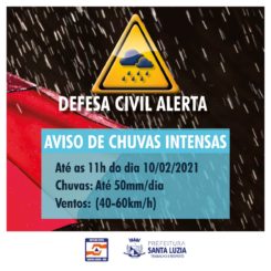 Defesa Civil emite alerta de chuvas intensas no município