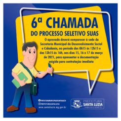 6ª chamada do Processo Seletivo SUAS