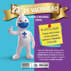 Começa nesta segunda a 23ª Campanha Nacional de Vacinação contra a influenza em Santa Luzia