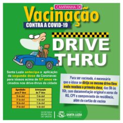 Santa Luzia antecipa a aplicação da segunda dose da Coronavac para idosos acima de 67 anos vacinados nos drive-thrus da cidade