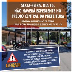 Sexta-feira, dia 16, não haverá expediente no prédio central da Prefeitura . Outros anexos de secretarias externas funcionarão normalmente