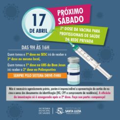 2ª dose da vacina para profissionais de saúde da rede privada será no próximo sábado