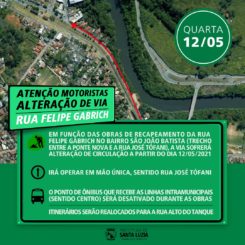 Rua Felipe Gabrich sofrerá alteração de circulação a partir de amanhã
