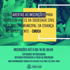 Estão abertas as inscrições para representantes da sociedade civil no Conselho Municipal da Criança e do Adolescente