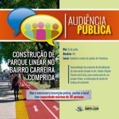 Prefeitura e CODEMA convidam conselheiros e membros da sociedade civil para Audiência Pública que discutirá construção de parque linear no bairro Carreira Comprida