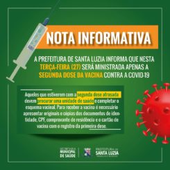 Santa Luzia vacina população contra covid-19 com a segunda dose  e aguarda nova remessa de imunizante para ampliar cronograma de vacinação