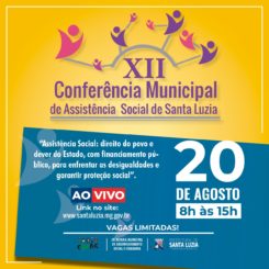 Prefeitura realiza no dia 20 de agosto a 12ª Conferência Municipal de Assistência Social de Santa Luzia