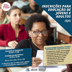 Estão abertas as inscrições para a Educação de Jovens e Adultos (EJA) para os Anos iniciais (1ª etapa)