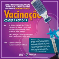 Segunda dose de vacina contra a covid-19 para profissionais da Educação e motoristas de transporte escolar vacinados com imunizante da Pfizer na Secretaria de Educação