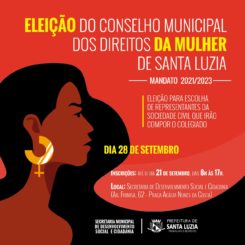 Abertas as inscrições para eleição de membros do Conselho Municipal dos Direitos da Mulher de Santa Luzia
