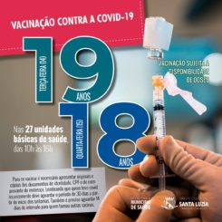Santa Luzia amplia vacinação contra a covid-19 para pessoas com 18 anos ou mais