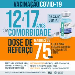 Santa Luzia inicia aplicação da vacina contra a covid-19 para adolescentes com comorbidades e a dose de reforço em maiores de 75 anos