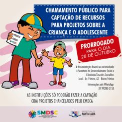 Prorrogado prazo de inscrição para captação de recursos para projeto sobre a criança e o adolescente