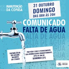 Copasa informa interrupção no fornecimento de água em Santa Luzia, no domingo (31)