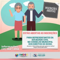 Estão abertas as inscrições para representantes da sociedade civil no Conselho Municipal dos Direitos do Idoso.