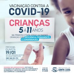 Prefeitura de Santa Luzia anuncia vacinação contra a covid-19 para crianças de 5 a 11 anos