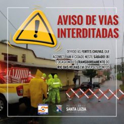 Aviso de vias interditadas em Santa Luzia em função do transbordamento do Rio das Velhas