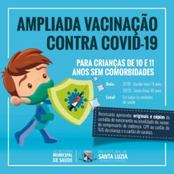 Prefeitura amplia vacinação contra covid-19 para crianças de 10 e 11 anos sem comorbidades