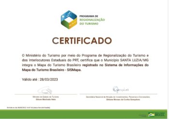 Ministério do Turismo certifica Santa Luzia como cidade integrante do Mapa do Turismo Brasileiro
