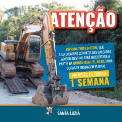 Estrada Teófilo Otoni, que liga o bairro Córrego das Calçadas ao Bom Destino será interditada a partir da quinta-feira (7), para obras de drenagem pluvial