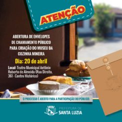 Abertura de envelopes de chamamento público para criação do Museu da Cozinha Mineira será no dia 20 de abril