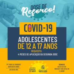 Liberada dose de reforço da vacina contra a covid-19 para adolescentes de 12 a 17 anos
