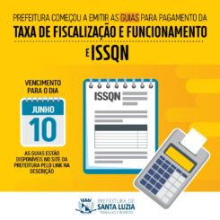Taxa de Fiscalização e Funcionamento e ISSQN vencem em 10 de junho