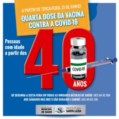Santa Luzia oferta 4ª dose da vacina contra a covid-19 para maiores de 40 anos