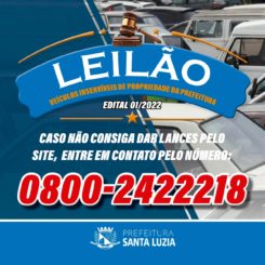 Avisos quanto ao leilão de veículos inservíveis da Prefeitura de Santa Luzia