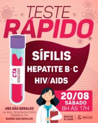 Prefeitura realizará aplicação de testes rápidos na UBS São Geraldo no próximo sábado