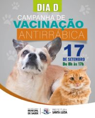Campanha de vacinação antirrábica será no dia 17 de setembro