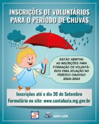 Defesa Civil de Santa Luzia convoca voluntários para ajudar no período de chuvas
